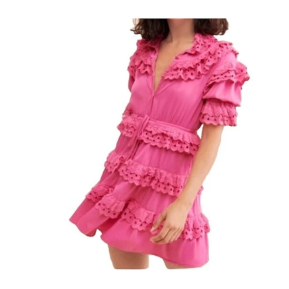 Pink Ruffled Tiered Mini Dress